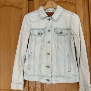 Levi's White Jacket with Brown Leather Patch and Red Logo